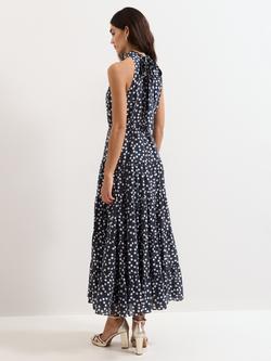 Phase Eight Nita Spot Halter Neck Dress, Navy - view 2, Navy