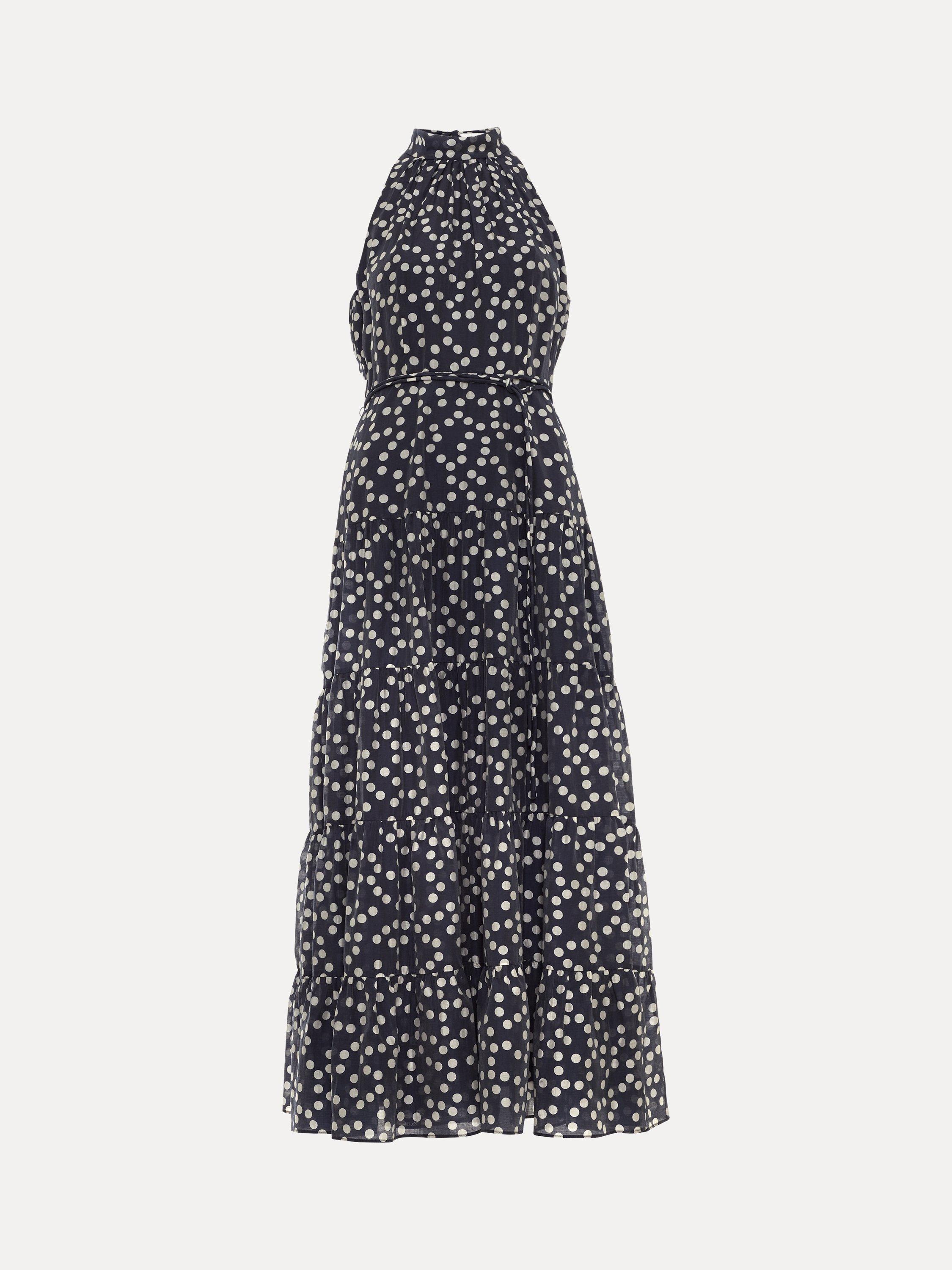 Phase Eight Nita Spot Halter Neck Dress, Navy