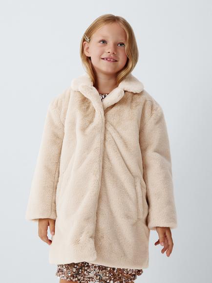 John Lewis Kids' Faux Fur Coat, Natural, Natural