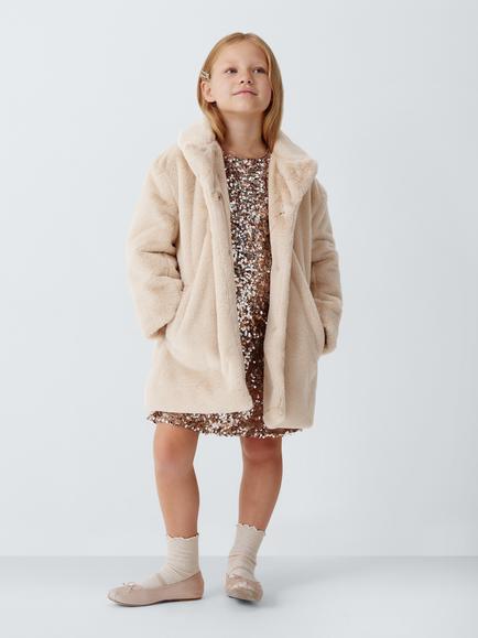 John Lewis Kids' Faux Fur Coat, Natural - view 2, Natural