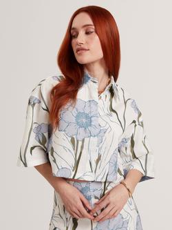 Ted Baker Bara Linen Blend Floral Shirt, Ivory, Ivory