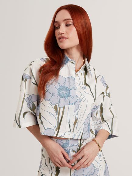 Ted Baker Bara Linen Blend Floral Shirt, Ivory, Ivory