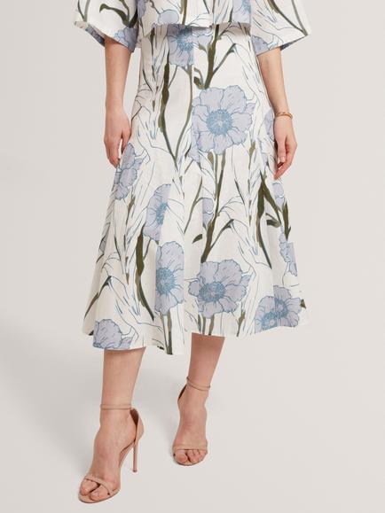 Ted Baker Chanla Floral Print Linen Cotton Blend Midi Skirt, White/Blue/Green - view 2, White/Blue/Green