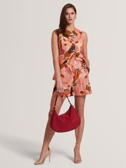 Ted Baker Noysa Floral Print Linen Cotton Blend Tailored Shorts, Orange/Multi, Orange Multi