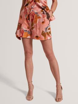Ted Baker Noysa Floral Print Linen Cotton Blend Tailored Shorts, Orange/Multi - view 2, Orange Multi