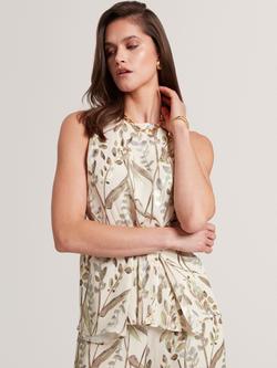Ted Baker Clowdia Leaf Jacquard Sleeveless Bar Detail Top, Natural, Natural