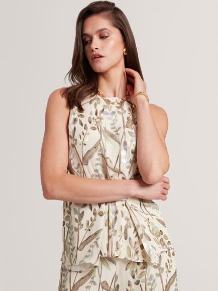 Ted Baker Clowdia Leaf Jacquard Sleeveless Bar Detail Top, Natural, Natural