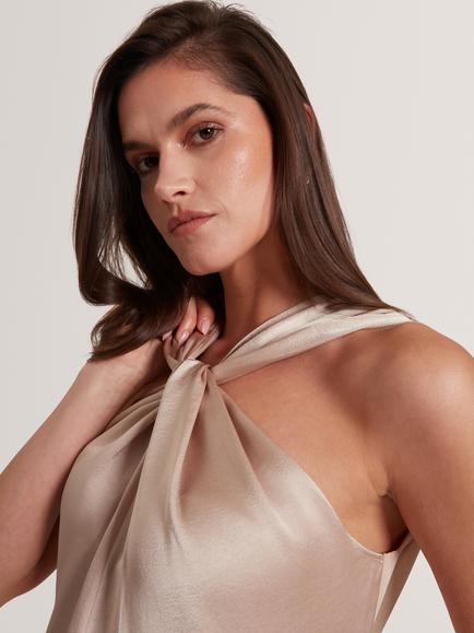 Ted Baker Myllia Knit Sleeveless Satin Twist Neck Top, Gold - view 2, Gold