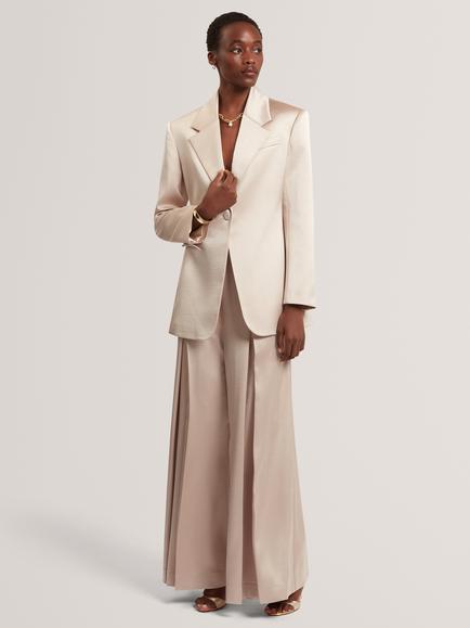 Ted Baker PLATY Satin Wide Leg Trousers, Natural, Natural