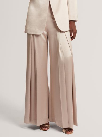 Ted Baker PLATY Satin Wide Leg Trousers, Natural - view 2, Natural