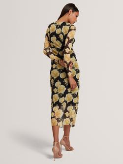 Ted Baker Elvyn Long Sleeve Floral Bodycon Dress, Black/Yellow - view 2, Black/Yellow