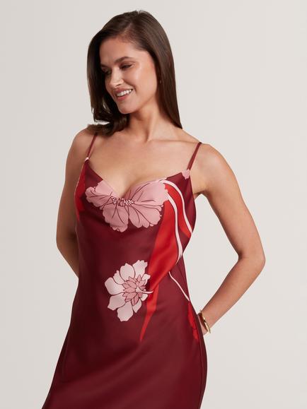 Ted Baker Indora Sleeveless Cowl Neck Floral Print Satin Maxi Dress, Red/Multi - view 2, Red Multi