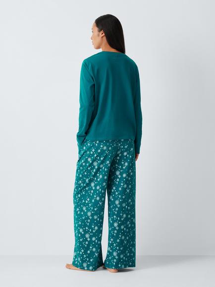 John Lewis Foiled Star Long Pyjamas, Teal - view 2, Teal