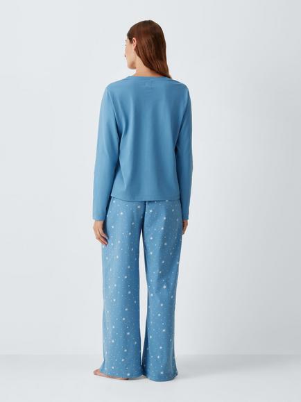 John Lewis Star Long Pyjamas, Blue - view 2, Blue