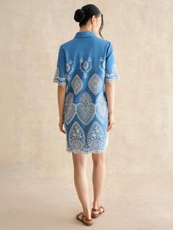 Hobbs Daria Broderie Short Sleeve Shirt Dress, Light Blue/Ivory - view 2, Light Blue/Ivory