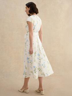 Hobbs Linda Linen Blend Floral Dress, White/Multi - view 2, White/Multi