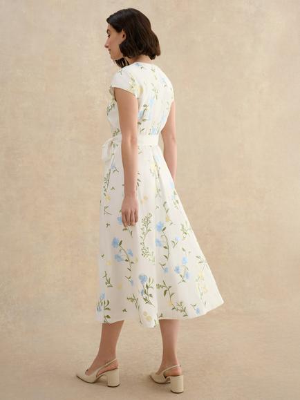 Hobbs Linda Linen Blend Floral Dress, White/Multi - view 2, White/Multi