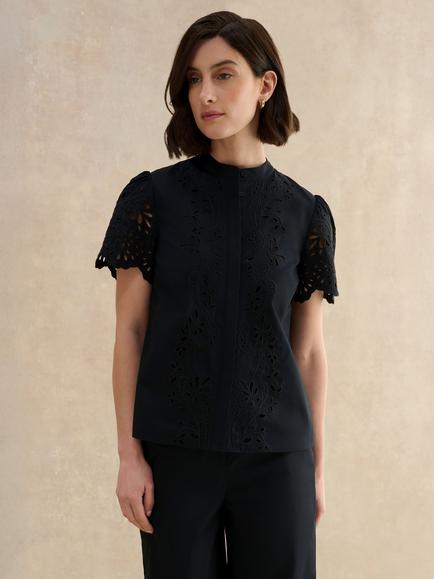 Hobbs Keston Broderie Anglaise Shirt, Black, Black