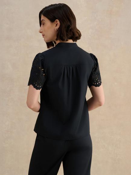 Hobbs Keston Broderie Anglaise Shirt, Black - view 2, Black