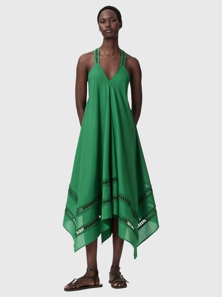 AllSaints Lil Sleeveless Lace Trim Cotton Midi Dress, Apple Green, Apple Green