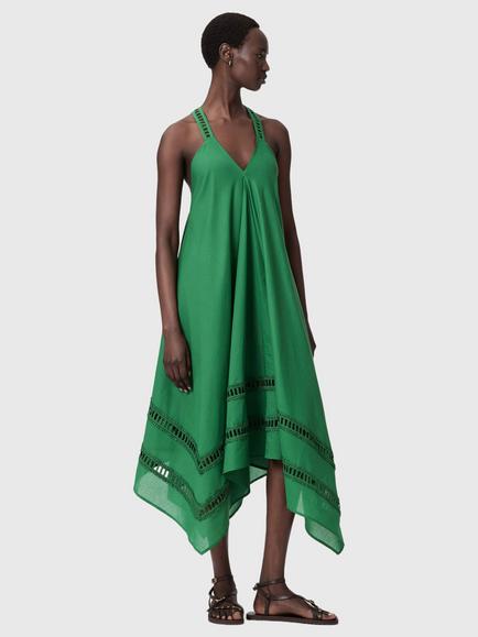 AllSaints Lil Sleeveless Lace Trim Cotton Midi Dress, Apple Green - view 2, Apple Green