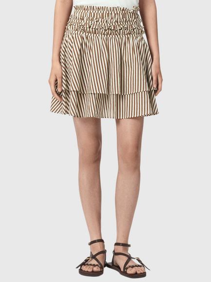 AllSaints Kali Striped Mini Skirt, Penny Brown/White, Penny Brown/White