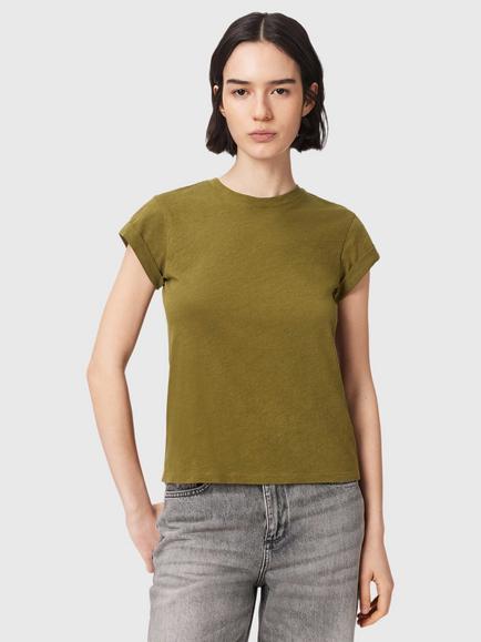 AllSaints Anna Cotton Crew Neck T-Shirt, Khaki Green, Khaki Green