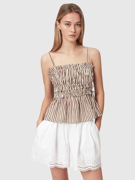 AllSaints Kali Organic Cotton Peplum Top, Penny Brown/White, Penny Brown/White