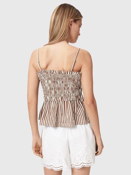 AllSaints Kali Organic Cotton Peplum Top, Penny Brown/White - view 2, Penny Brown/White