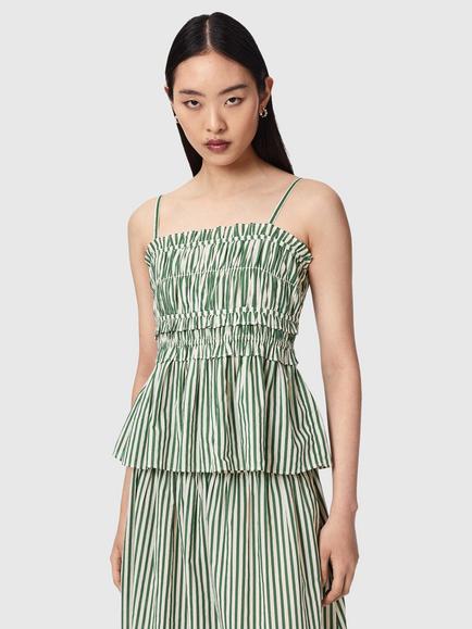AllSaints Kali Sleeveless Striped Cotton Top, Apple Green/White, Apple Green/White