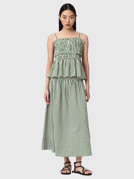 AllSaints Kali Sleeveless Striped Cotton Top, Apple Green/White - view 2, Apple Green/White