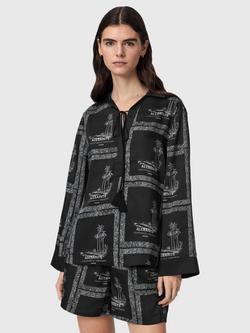 AllSaints Lettie Abstract Pattern Tie Neck Shirt, Black, Black