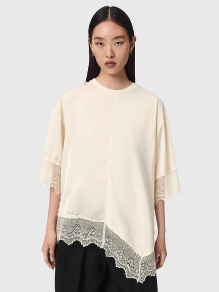 AllSaints Lenny Lace Edge Top, Champagne White, Champagne White