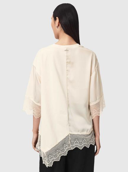 AllSaints Lenny Lace Edge Top, Champagne White - view 2, Champagne White