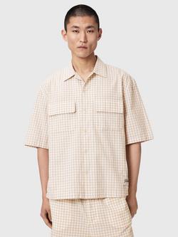 AllSaints Rockland Short Sleeve Gingham Shirt, Desert Yellow, Desert Yellow