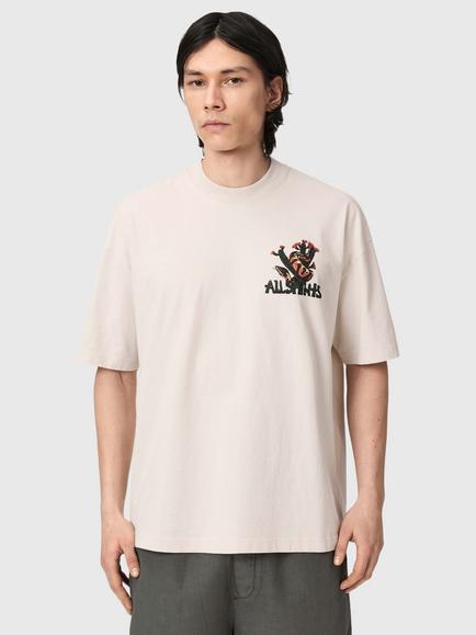 AllSaints Cacti Oversized Cotton T-Shirt, Dusk White, Dusk White