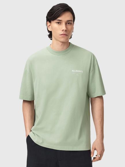 AllSaints Underground Oversized Cotton Logo T-Shirt, Celadon Green, Celadon Green
