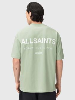 AllSaints Underground Oversized Cotton Logo T-Shirt, Celadon Green - view 2, Celadon Green