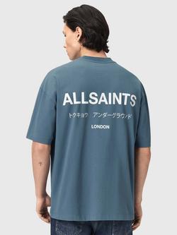 AllSaints Underground Oversized Cotton Logo T-Shirt, Waved Blue - view 2, Waved Blue