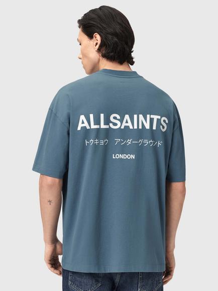 AllSaints Underground Oversized Cotton Logo T-Shirt, Waved Blue - view 2, Waved Blue