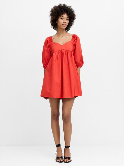 French Connection Cambria Cotton Puff Sleeve Mini Dress, Candied Apple, Candied Apple