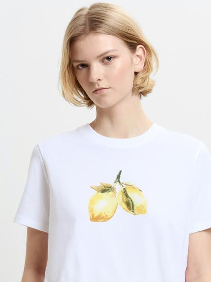 French Connection Lemon Graphic T-Shirt, Linen White - view 2, Linen White