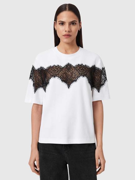 AllSaints Lisa Lace T-Shirt, Optic White, Optic White