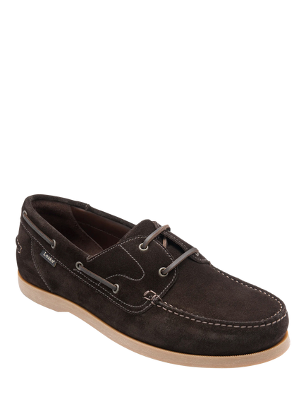 Loake Padstow Suede Boat Shoes, Dark Brown - view 2, Dark Brown