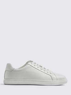 Moss Leather Lace Up Trainers, White, White
