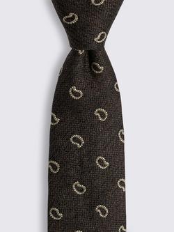 Moss Silk Linen Blend Paisley Tie, Brown - view 2, Brown