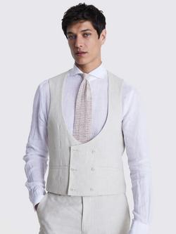 Moss Slim Fit Puppytooth Linen Suit Waistcoat, Stone, Stone