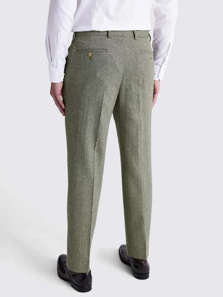 Moss Regular Fit Wool Blend Herringbone Suit Trousers, Sage - view 2, Sage