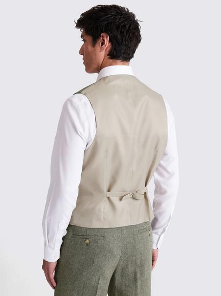 Moss Regular Fit Wool Blend Herringbone Waistcoat, Sage - view 2, Sage