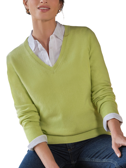 Pure Collection Pure Cashmere V Neck Jumper, Pistachio